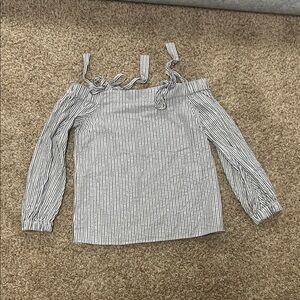 Michael Kors Black and White Striped Off-Shoulder Blouse